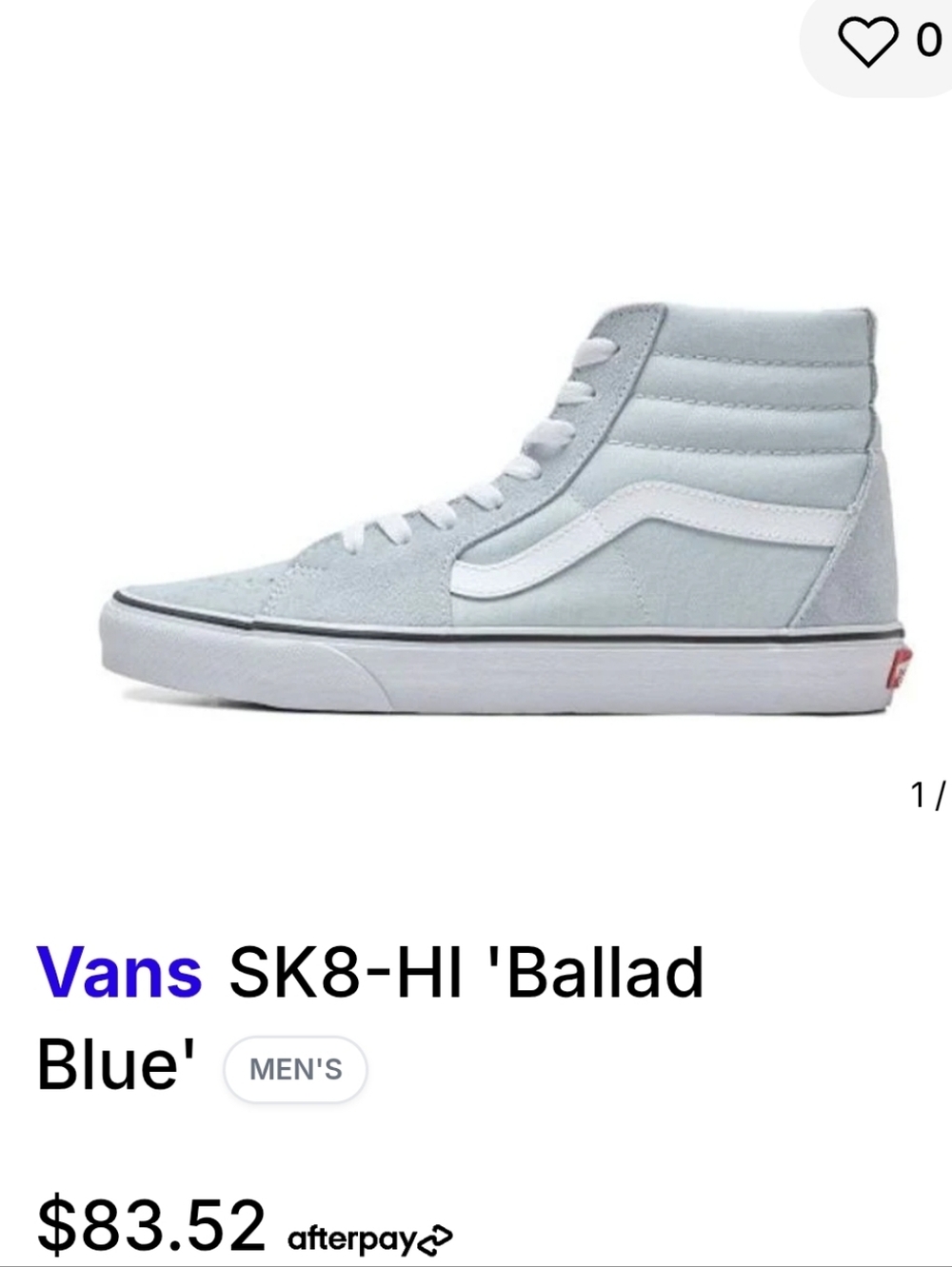 Vans SK8-Hi Light Blue and White High-Top Sneakers Size (Womens 7/Mens 5.5)